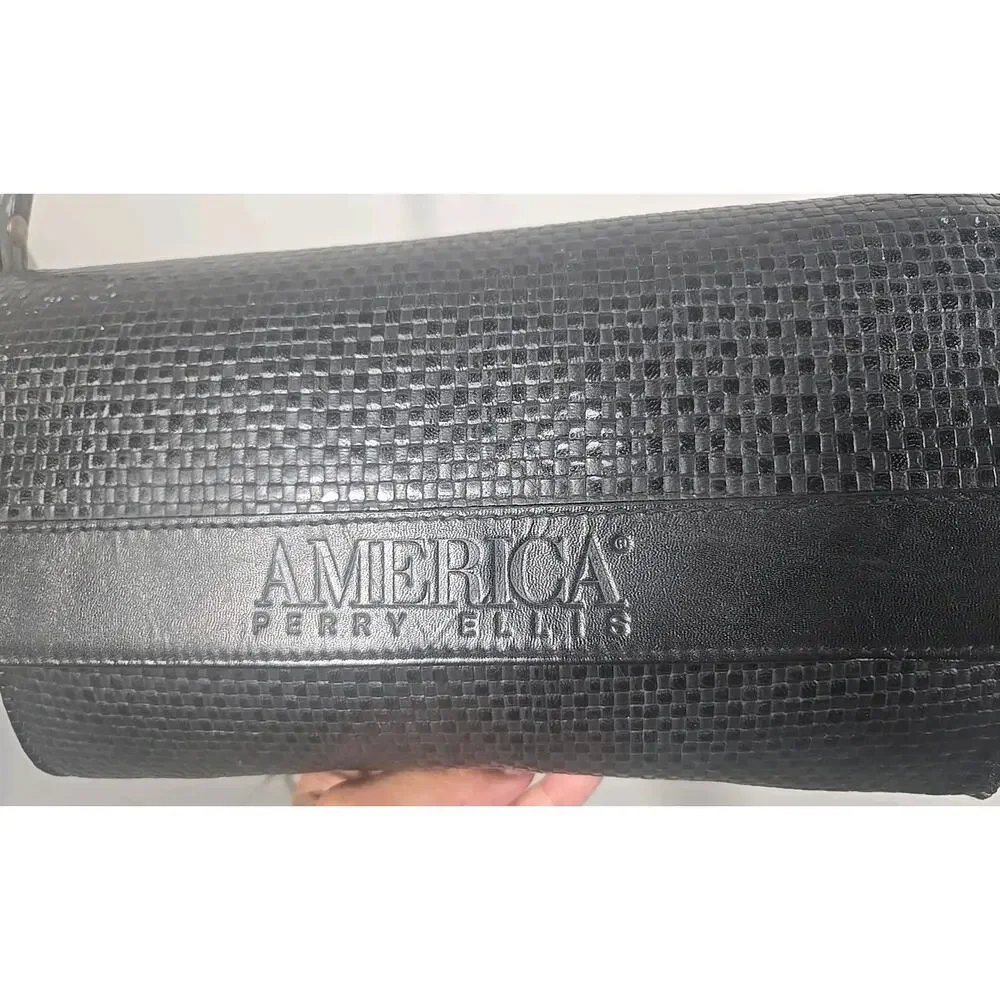 America Perry Ellis Black Textured Crossbody Shoulder Bag Clutch Vintage